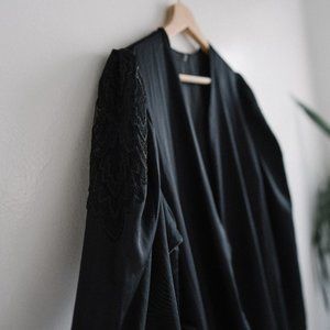 Black Vintage Robe with Lace detailed Sleeves